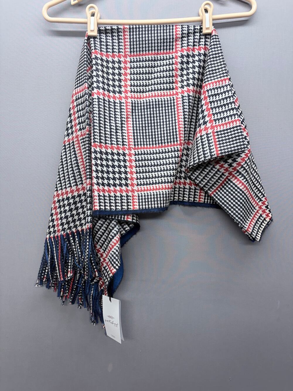 Portofino Italian Design Scarf New Houndstooth Plaid Fringe Wrap 29x72 Large